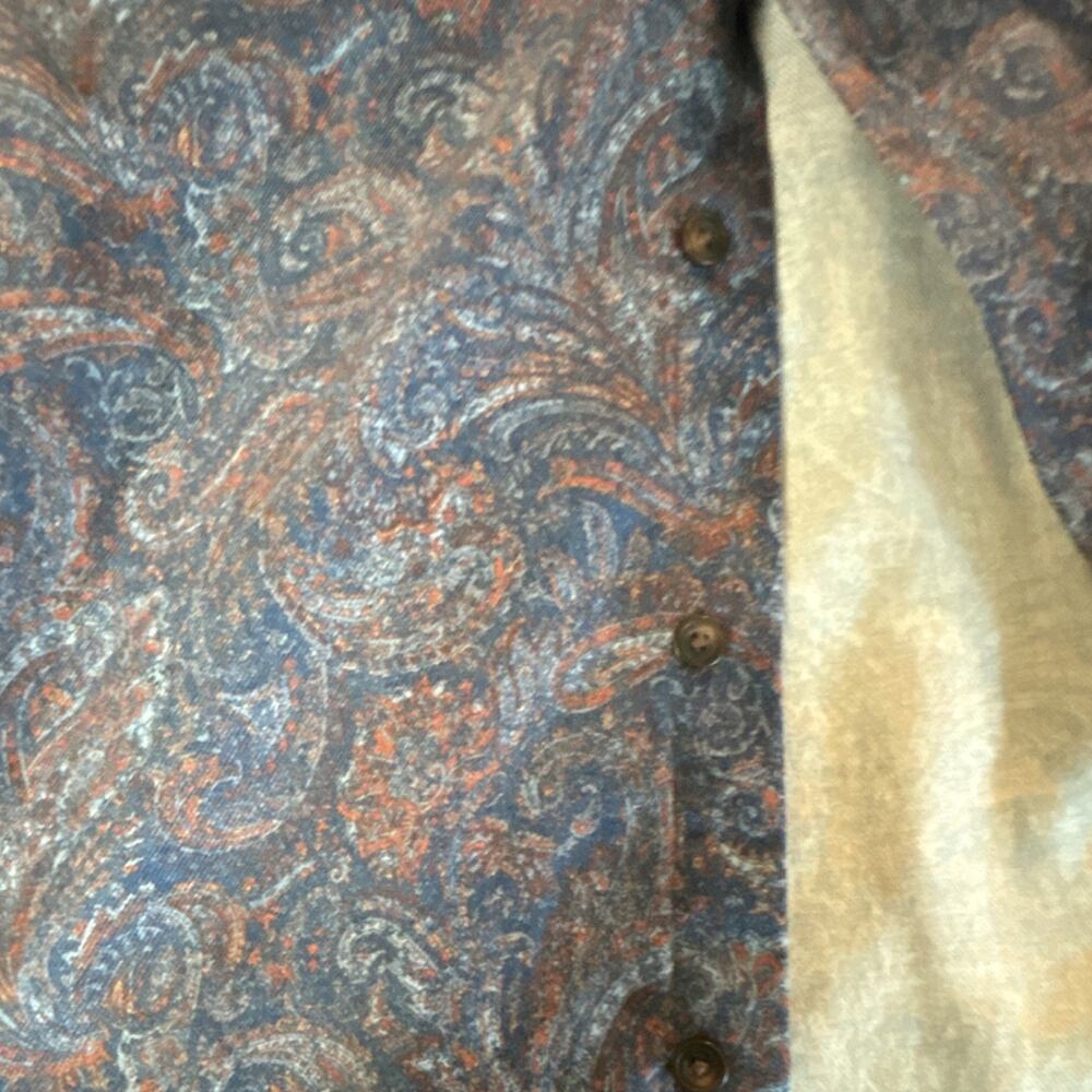 Patrick‎ Dorsanee XXL Woven Paisley Button-Up Shirt Blue Brown Long Sleeve - Picture 4 of 4